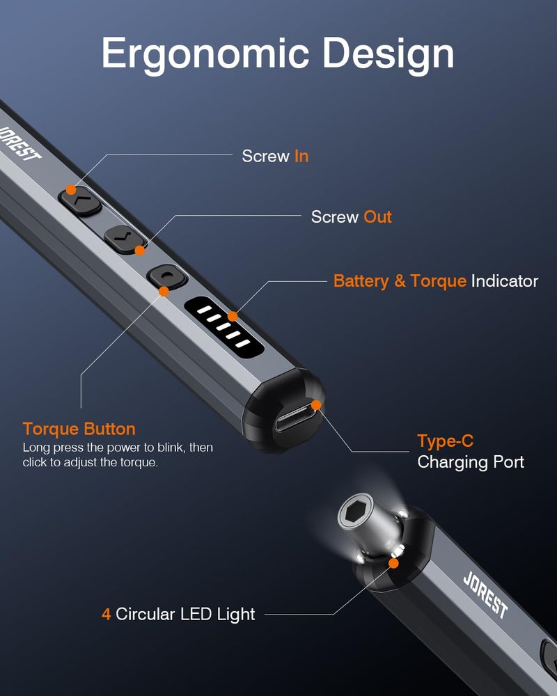 JOREST Mini Electric Screwdriver  Precision Set with 38-in-1 Magnetic Bits  5 Torque Settings  LED Light  Repair Tool Kit for iPhones  Laptop  Drone  Game Console  Camera  Glasses  Watches  Toys - Image 2
